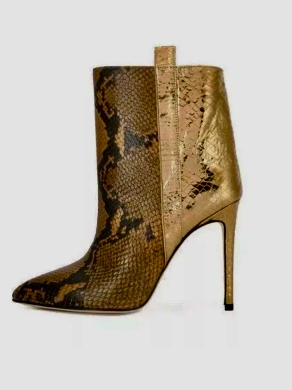 Paris Texas Brown Snake-Print & Gold Leather Stiletto Ankle Boots | size 38.5